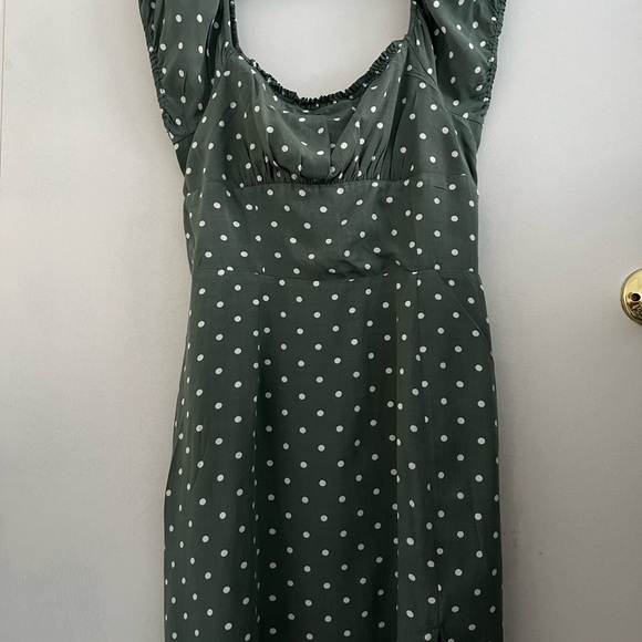 AEROPOSTALE casual Printed Square -Neck Fit & Flare Mini Dress, Green Polka Dot - Picture 5 of 13